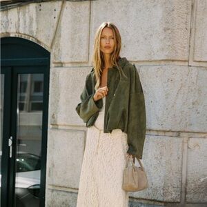 Zara Olive Green Oversized Bomber Jacket